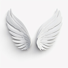 Fototapeta premium A 3D rendering of angelic white wings against a plain white backdrop. This resource can be used for elements such as objects, text, or 3D character cartoon figures. Generative AI.