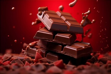 シズル感のあるチョコレート（カカオ・ショコラ・スイーツ・バレンタイン） - obrazy, fototapety, plakaty