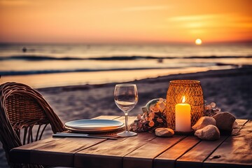 A table set for a romantic dinner on the beach