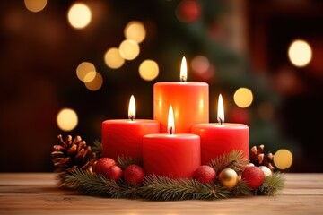 Obraz na płótnie Canvas Christmas decoration with Christmas burning candles