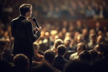 A speaker giving a lecture to an audience in an auditorium