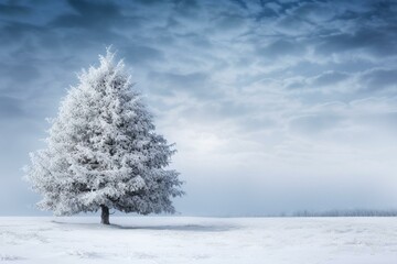 Snow-covered Christmas tree in a winter background. Generative AI