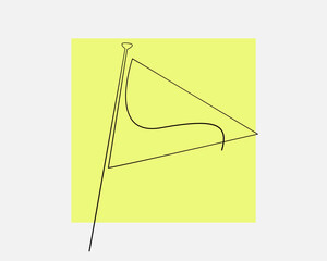 Continuous line, Vegetarian Festival yellow flag. Drawing of set festival. (Vector illustration one line drawing)