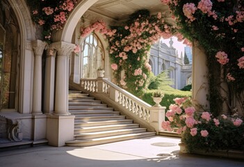 Fototapeta na wymiar Beautiful Staircase Leading to a Serene Garden