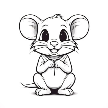 Coloring page simple black and white cute mouse vector design