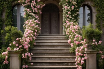 Fototapeta na wymiar Beautiful Staircase Leading to a Serene Garden