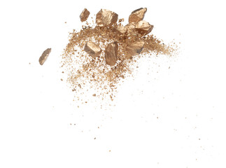 Gold ore nugget mix sand explode from Mining. Golden nugget ore grain powder explosion with sand...