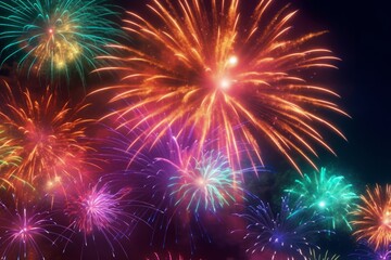 Obraz premium Fireworks lit up with beautiful colors, Colorful fireworks abstract background for celebration happy new year, merry christmas and 4th of july. 
