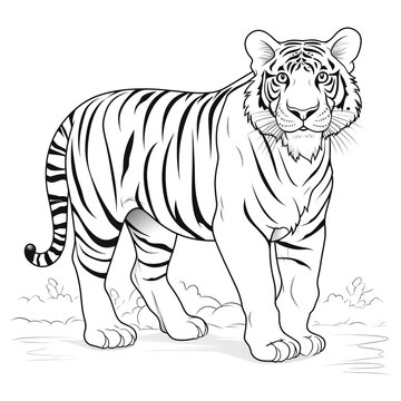 Tiger walking font side all body motif tattoo or coloring vector with white background 