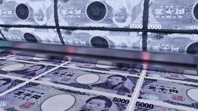 Printing 5000 Yen Banknotes, Animation.Full HD 1920&times;1080. 06 Second Long.LOOP.