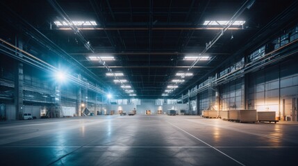 an industrial warehouse with high-bay lighting, showcasing functional lighting in large-scale spaces