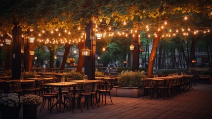 Fototapeta na wymiar an outdoor cafe with decorative string lights, exemplifying the charm of well-planned outdoor lighting
