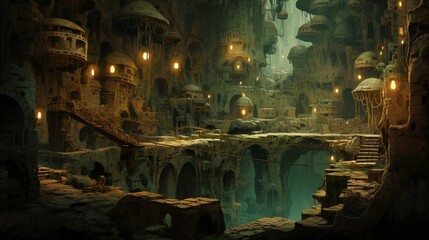 an underground city where tunnels and chambers house a thriving society beneath the earth's surface