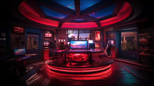 "tep into the virtual world with this sports desk background featuring bouncing basketballs. Ideal for VTubers, streamers, or as a video call backdrop, this lo-fi aesthetic animation provides a dynami