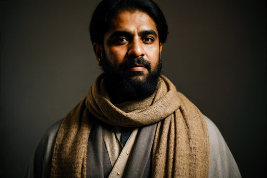 Portrait of the of the old age, bearded Pakistani man wearing traditional clothing. Concept of active age