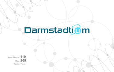 Modern logo design for the word Darmstadtium which belongs to atoms in the atomic periodic system.