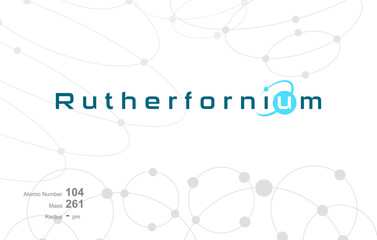 Modern logo design for the word RUTHERFORNIUM which belongs to atoms in the atomic periodic system.