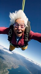 Elderly woman skydiving