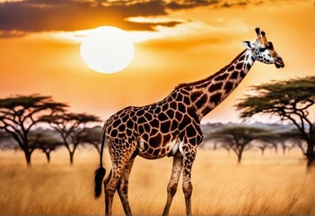 giraffe with giraffe in the sunset giraffe with giraffe in the sunset giraffe in the savannah of kenya, africa