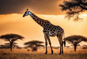 beautiful african giraffe at sunset beautiful african giraffe at sunset giraffe walking in the...