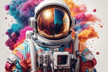 Colorful Astronaut Digital Art - Vibrant Space Illustration