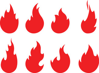 Fire icon set, red color. Symbol or emblem fire silhouette. Vector illustration