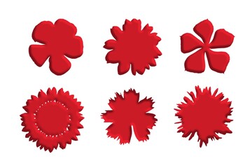 set of red flowers on white background