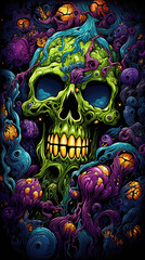 Gothic colorful skull background. Vector illustration