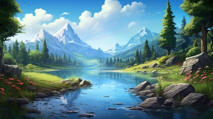 Enchanted lake, with serene waters and the tranquility of nature game art - Powered by Adobe