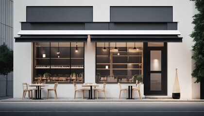 Front design of Nordic minimalist style restaurant or cafe store
