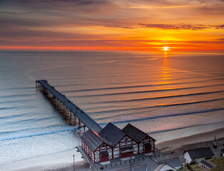 Sunrise over the sea at Saltburn
