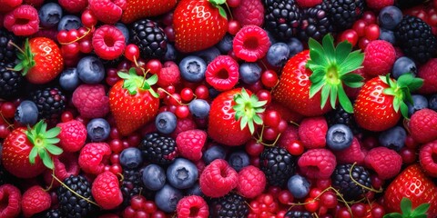 Fototapeta premium a collection of various kinds of berries photographed at close range. Generative AI