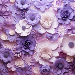 3d floral background, elegant purple paper cut, luxurious, winter style.