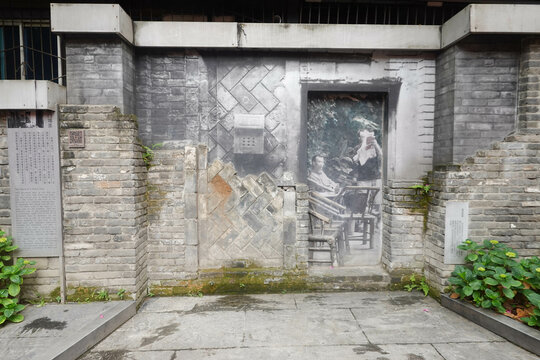 Painting on the wall at Jinli Ancient shopping Street, Chengdu, China, this photo is taken on April 2023, Chengdu, Sichuan , China