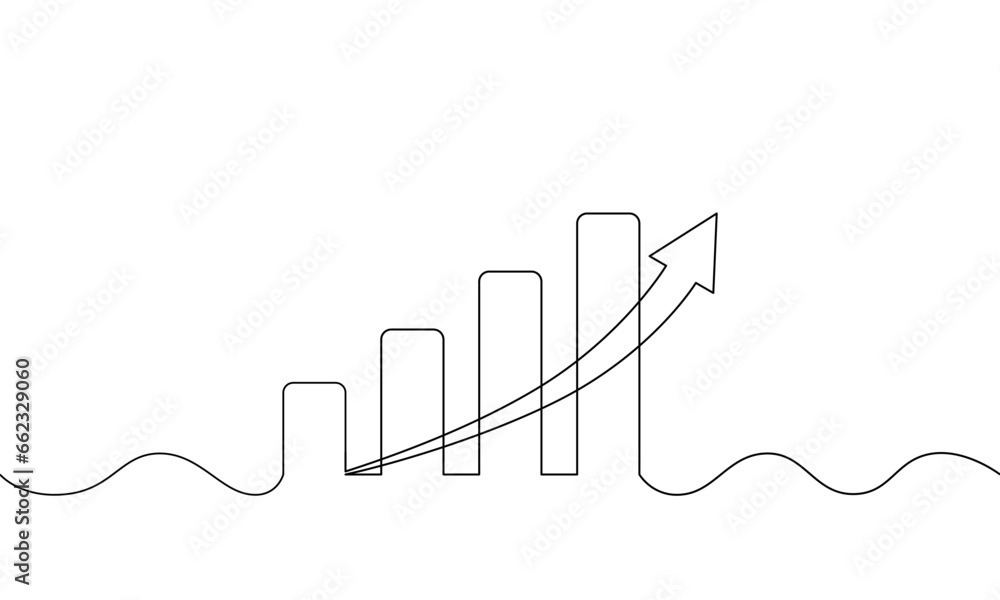 Wall mural continuous line drawing of graph with arrow up. illustration vector of business growth icon. bar chart one line. single line art - Wall murals