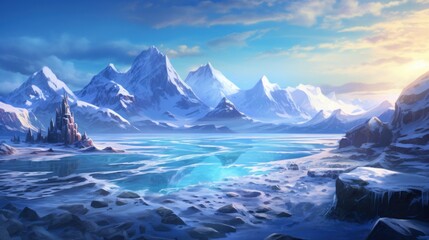 Fototapeta na wymiar Breathtaking Frozen Landscape Game Art