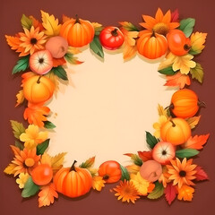 Naklejka na ściany i meble autumn frame with pumkin, fallen leaves
