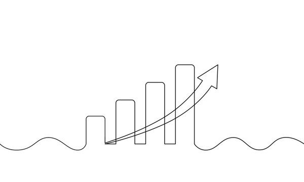 recommend clip art: continuous line drawing of graph with arrow up. illustration vector of business growth icon. bar chart one line. single line art