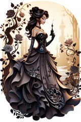 A woman in a dress, fairy tale princess.