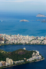 Detail of Roi de Janeiro city landscape seen from the Corcovado mountain. Leblon and Ipanema...