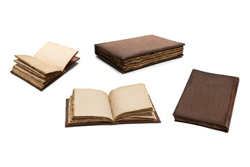 An open empty old notebook isolated on a white background.