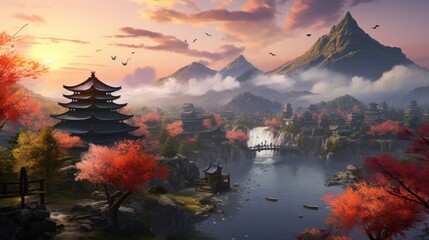 Beautiful Japan Valley with stunning view game art