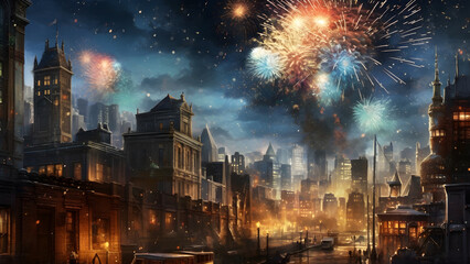 Fototapeta na wymiar fireworks in the city