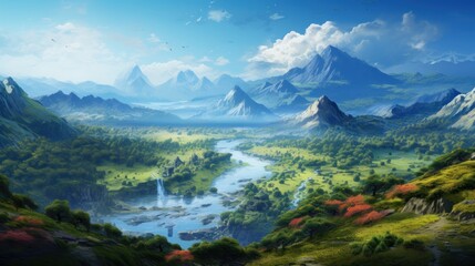 Naklejka na ściany i meble Beautiful Japan Valley with stunning view game art
