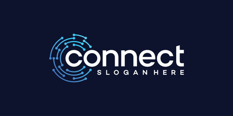 Technology connection logo design with abstract dot, molecule and network system graphic design vector illustration. Symbol, icon, creative.