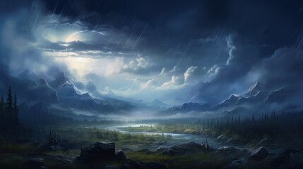 An approaching storm over a beautiful landscape game art