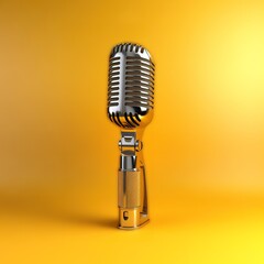 microphone standing in front of yellow background. generative AI