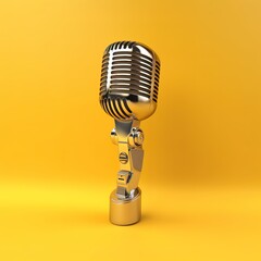 microphone standing in front of yellow background. generative AI