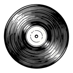 Illustration of Vinyl Record, Retro Music Engraving, Line Art Design Generative Ai.