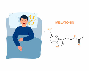 Men sleeping in bed having melatonin hormone produced enjoying peaceful nap or dream Healthy sleeping.